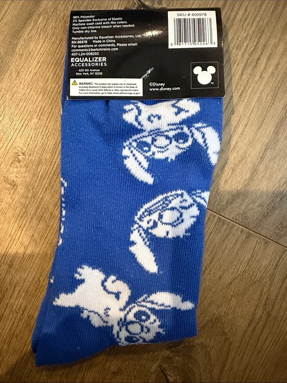 Disney Blue Crew Socks with White Stitch Motif